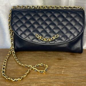 Vanessa Navy Quilted Braided Foldover Shoulder Bag